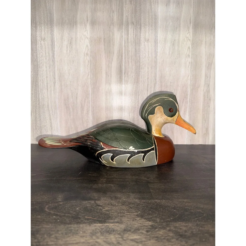 Vintage Hand Painted Wooden Wood Duck Decoy Decorative Folk‎ Art Figurine